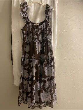 Ladies Brown Floral Tiered Sundress with Ruffle Straps